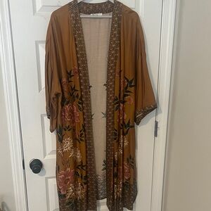 DR2 Tan Kimono with Pink and Blue Embroidery